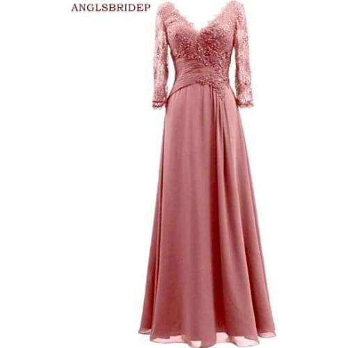 ANGELSBRIDEP Long Sleeves Evening Dresses Vestidos de festa Sexy V-Neck Beading Floor-length Formal Wedding Party Gowns Hot Sale