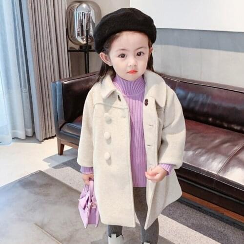 2021 Winter New Fashion Girls Clothes Coat Double-Breasted Temperament Woolen Quilted Thickening Top ChildrenS Clothing