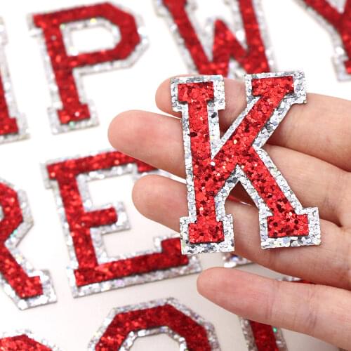 1Pcs A-Z Red Letter Patches Glitter English Letter Sequins Patch Iron On Clothes DIY Name Patch Applique Garment Accessories