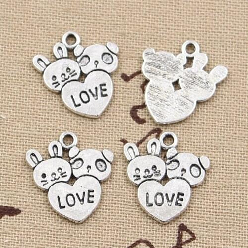 12pcs Charms rabbit bunny panda love heart 20x18mm Antique Silver Color Pendants Making DIY Handmade Tibetan Finding Jewelry