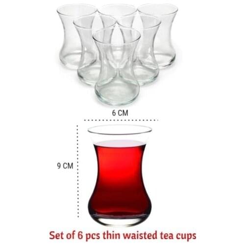 Thin Waist 6 Piece English Tea Cups High Quality Made In Turkey For Serving Six Person - Each Glass 135cc