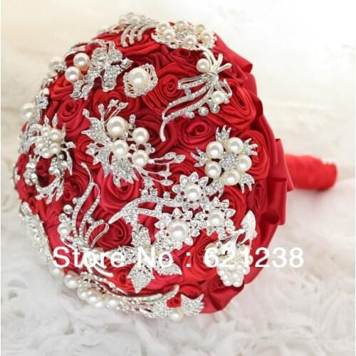 8 inch Handmade brooch bouquet of red roses / Wedding Bouquet DIY jewelry / bridal bouquet