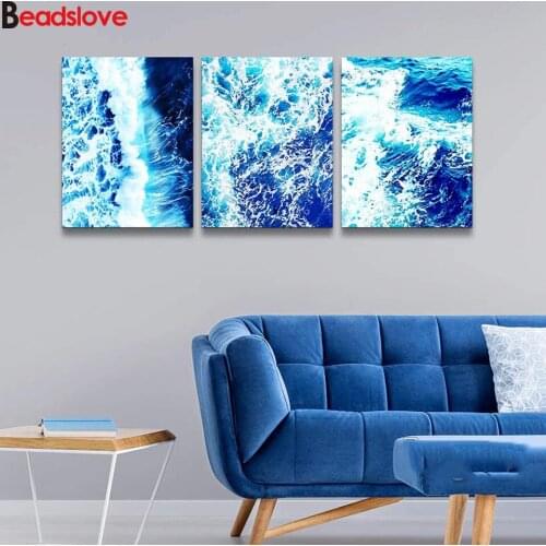 5d diamond painting Blue Wave Abstract Triptych painting Diy diamond mosaic full drill diamond embroidery round rhinestones