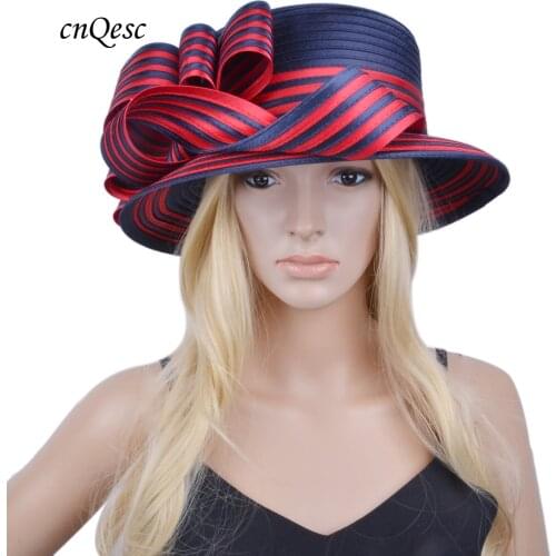 Red navy blue satin hat Winter hat formal hat for Church Kentucky derby