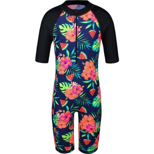 BAOHULU Black Flower Baby Girls Swimwear One Piece UV UPF 50+ Sun Protective Swimsuit Children Short Sleeve Rashguard Sportwear