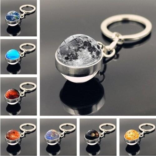 Solar System Planet Keyring Galaxy Nebula Space Keychains Moon Earth Sun Mars Art Picture Double Side Glass Ball Key Chains