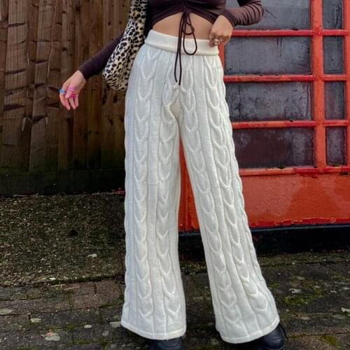 Fashion Casual Loose Knit White Pants Spring High Waist Trousers Ladies Elegant Retro Jogger Women Streetwear wide leg pants