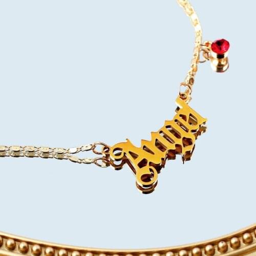 JUST FEEL Red Crystal Angel Letter Pendant Necklaces Gold Color Shiny Metal Link Chain Choker Necklace Fashion Collares Jewelry