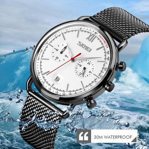 SKmei Mens Watches Top Brand Luxury Waterproof Ultra Thin Date Clock Male Steel Strap Casual Quartz Watch Men Sports Wrist Watch