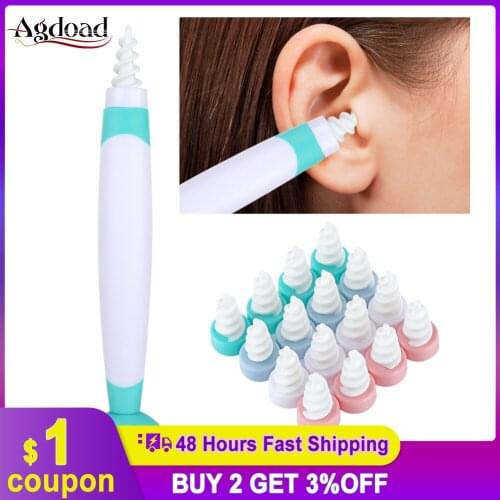 Ear Wax Removal Tool Portable Soft Silicone Spiral Ear Cleaning 16 Replacement Heads Ears Cleaner Plugs Earwax Remover