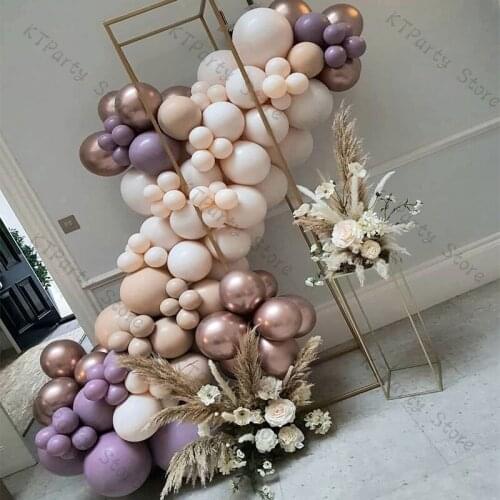 120pcs Doubled Purple Balloon Garland Wedding Party Decoration Chrome Rose Gold Ballon Arch Double Cream Peach Baby Shower Decor
