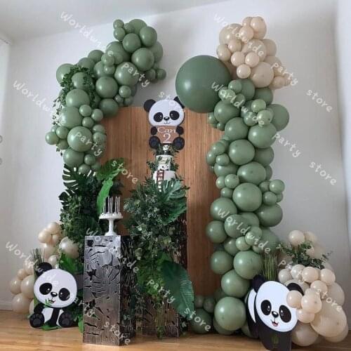 Global Balloons Garland Kit Arch 131pcs Vintage Green Natural Sand Backdrop for DIY Birthday Baby Bridal Shower Party Decoration