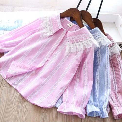 Girls lace collar striped cotton shirts kids top wholesale