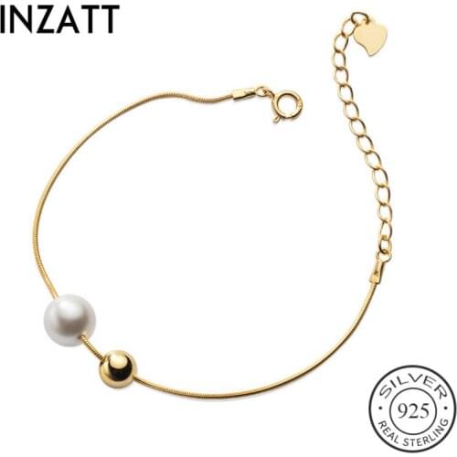INZATT Real 925 Sterling Silver Pearl Bead Bracelet For Fashion Women Party Fine Jewelry Minimalist CUte Accessories Gift