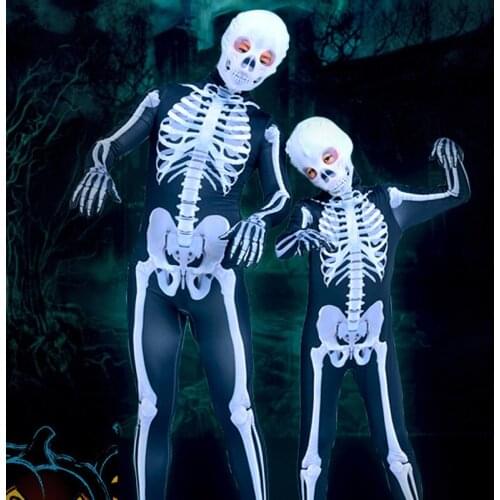Halloween Costumes Parents-Children Cosplay Party Bone Printed Bodysuit Halloween Clothes Skeleton Overalls Jumpsuit Christmas
