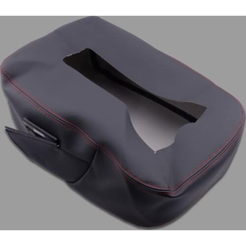 Red Thread Microfiber Leather Console Lid Seat Armrest Top Cover fit for Silverado Suburban Tahoe Sierra 2007-2013