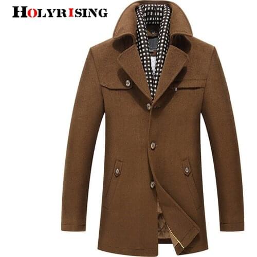 Holyrising Fashion Men Jackets Wool Coats Single Button Male Pea Coat Slim Overcoat For Men Warm Windproof Coats M-3XL 18571-5