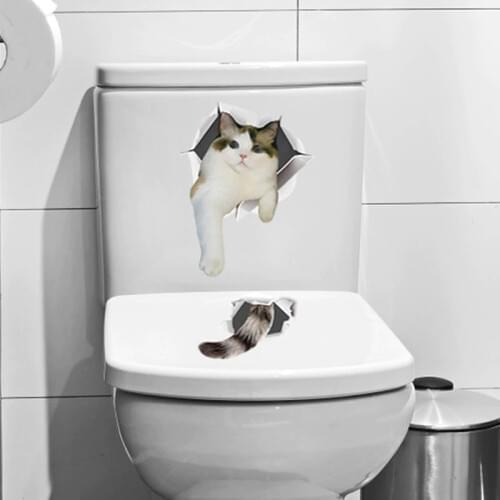 Cute kitten cat 3D wall Stickers Bathroom cupboard Home Decoration Pvc art Decals waterproof mural Toilet sticker wallpaper