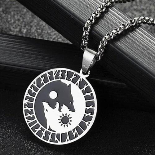 Men Unique Disc Pendant Necklace Steel Yin Yang Wolf Moon Sun Charm Necklaces Jewelry Best Gift for Friend