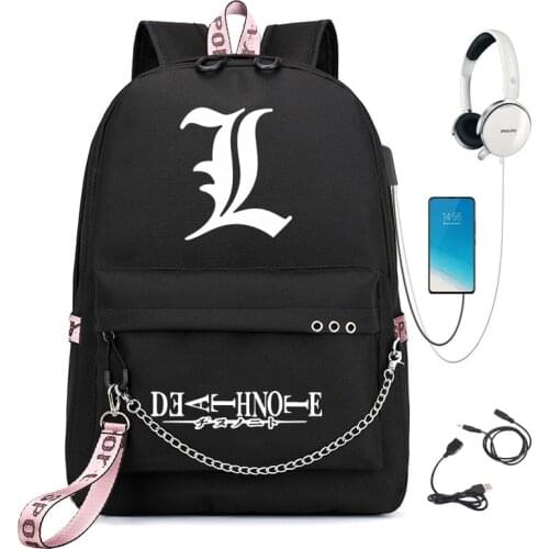 Death Note Backpack Anime Cosplay Backpack for Men Teenager Student School Bag with Usb Charging Travel Bags Travel Mochila