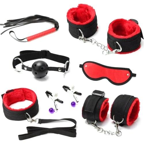 7 Pcs/set BDSM Under Bed Bondage Set Erotic Fetish Sex ToysAnkle Cuffs Nipple Clips Slave Flirt SM Game Tools Kit