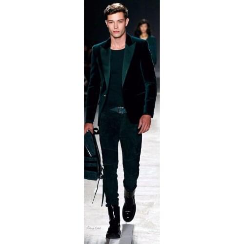 Latest Coat Pant Design Green Velvet Prom Men Suit Slim Fit 2 Piece Tuxedo Custom Blazer Groom Suits Terno Masculino Jacket+Pant