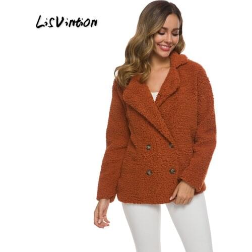 New Lapel Coat Fleece Fur Coat Women Autumn Winter Warm Soft Thick Plush Button Overcoat Outerwear