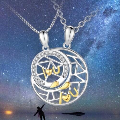 Charm Crystal Moon Star Lover' Necklace Men Jewelry Top Quality Letter Pendant Couple Necklace Male 925 Silver Choker Female