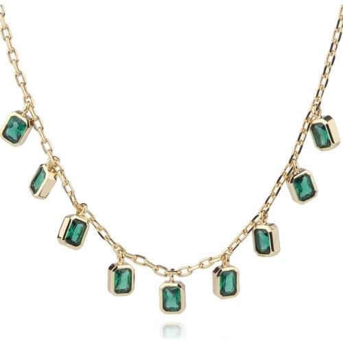 HIBRIDE Charm Green Geometry Pendent Necklace For Women Bling Zircon Stone Gold Color Plated Chain Choker Necklace fashion P27