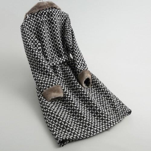 Tweed Real Fur Coat Female Luxury Warm Lamb Fur Coats Winter Jacket Women Mink Fur Collar Woolen Coat Long Jackets MY