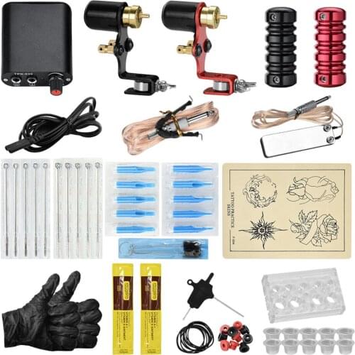 Complete Tattoo Kit Professional Machine Rotary Set Gun Gloves Needles Pedal