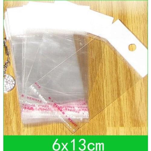 Hanging hole poly bags (6x13cm) with self-adhesive seal opp bag /poly for wholesale 1000pcs/lot