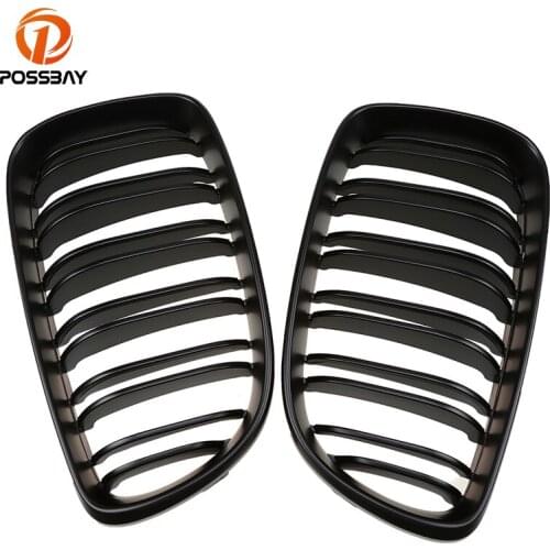 POSSBAY Fit for BMW 1-Series E81 118i/120d/120i/123d/130i 3-door 2007-2011 Front Center Kidney Grille Matte Black Double Line