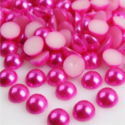 Size 1.5mm-14mm Hot Pink Color Half Round Flatback Pearl Bead Loose DIY ABS Plastic Imitation Half Pearl Nail Arts Decoration