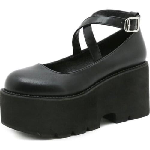 Chunky heels Goth Women Shoes T Strap Demonia shoes Platform heels Platforms Buckle Punk Style Lolita big Size 42 Casual Shoes