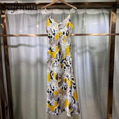 Seifrmann New 2021 Summer Women Fashion Designer Party Long Dress Sexy Spaghetti Strap Elegant Vintage Printed A-Line Dresses