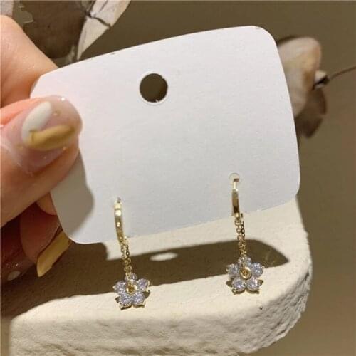 Korean Elegant Zircon Flower Hoop Earrings For Women Girls Fashion Gentleness Metal Chain Boucle D'oreille Oorbellen Jewelry