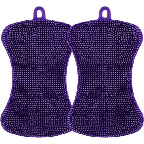Larger Size Silicone Sponge, for Dishes Washing Kitchen Gadgets,Double Sided Silicone Sponge Brush (Purple,2 PCS)