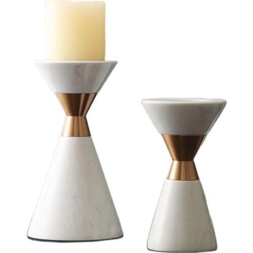 Nordic Metal Marble Candle Holders Gold Candelabra Wood Lighthouse Candlestick Wedding Centerpieces Living Room Ornaments Gift