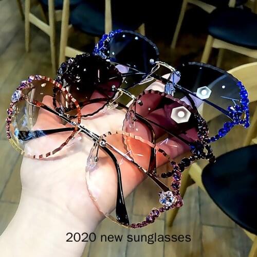 Sunglasses women 2020 new fashon Vinage Sqaure luxury glasses Rimless rhinesotne sunglasses Shades For Women Summer NX