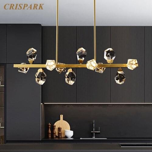 Modern Luxury Home Chandelier Lighting LED Horizontal Crystal Dining Room Hanging Light Kitchen Island Brass Light Fixture