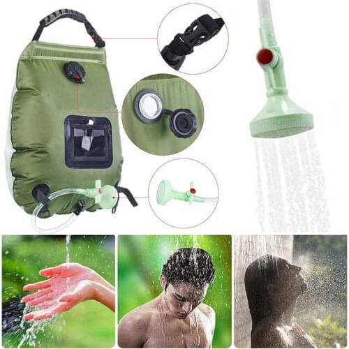 Solar Shower Bag 20L Water Bags Outdoor Camping Foldable Heating Camp Shower Hiking Climbing Bath Bag Switchable Shower Head