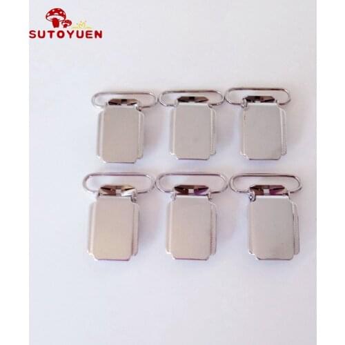 SUTOYUEN 20 pcs U Shape Metal Pacifier Clips Chrome Shinny Suspender Clips 1 inch for Pacifier Garter Clip with Plastic Insert