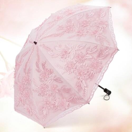 Top-grade Dual- folding Mini Umbrella Rain Women sun umbrellas for female Lace Princess Umbrella Embroidery wedding Umbrella