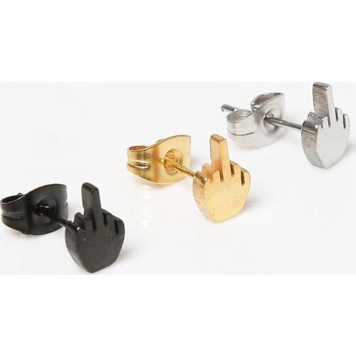 1pcs Alloy Enamel Funny Punk Finger Hand Stud Earrings Black Titanium Steel Women Mens Screw On Piercing Ear Studs Earring