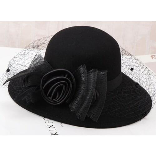 Lady Fashion Fedoras Hat Girls Wool Fedoras Cap Female Flowers Dome Hats Students Leisure Warm Wool Hats B-8926