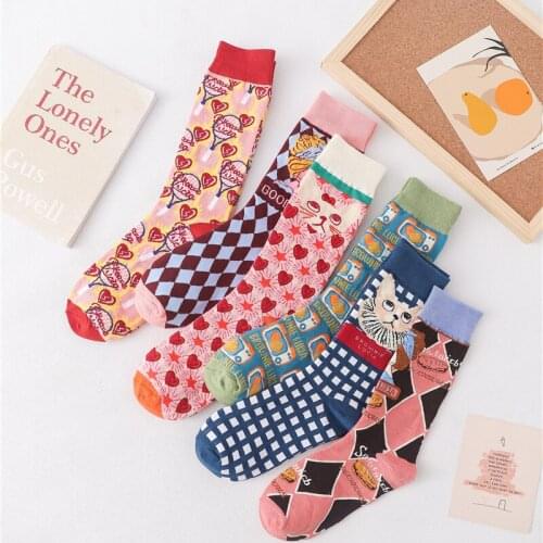 Ladies' Korean 100% Cotton 6 Pairs Socks European Girls' Cat design Sock Womens Deodorization Sweat absorption Ancient Socks