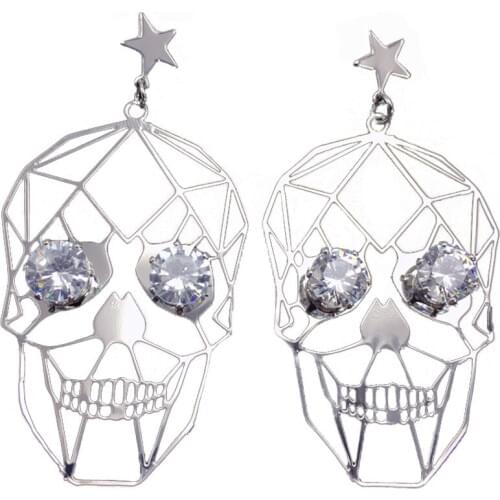 Skull Punk style Metallic Hollow Female Face Crystal eyes Earring Gothic stars Earrings Jewelry Dropshipping