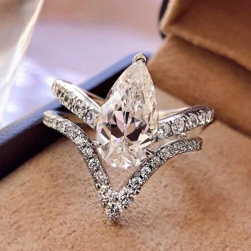 100% 925 Sterling Silver Pear Cut Simulated Moissanite Citrine Gemstone Ring Engagement Ring Wedding Girls Bridal Sets