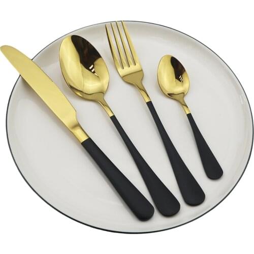 16Pcs/24Pcs Mirror Black Gold Knife Spoon Fork Dinner Set 304 Stainless Steel Tableware Dinnerware Set Kitchen Cutlery For Hotel